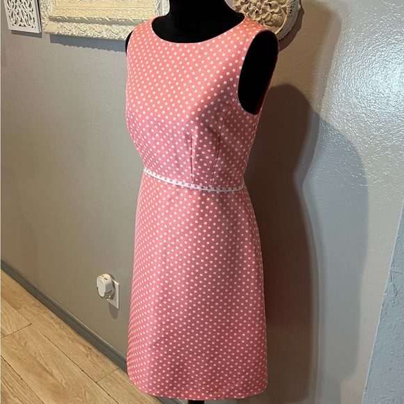 Tahari Pink Polka Dot Sleeveless Dress - Picture 5 of 11